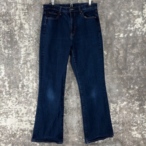 Uniqlo Sz 28 High Rise Slim Flared Jeans Blue Stretch Denim Pants - Picture 1 of 14